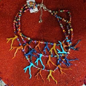 NWT 3 STRAND‎ CORAL MULTICOLORED STATEMENT NECKLACE PIPER K